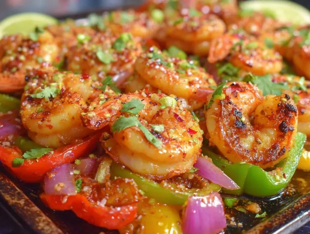 easy sheet pan shrimp fajitas - featured image