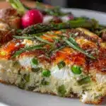 easy spring veggie sheet pan frittata with goat cheese - featured image