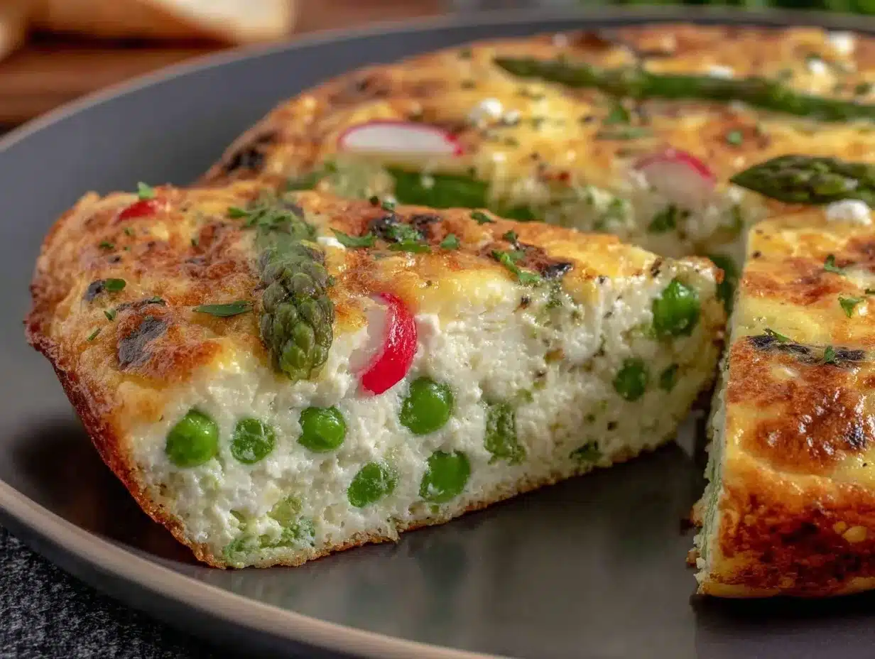 easy spring veggie sheet pan frittata with goat cheese preparation steps