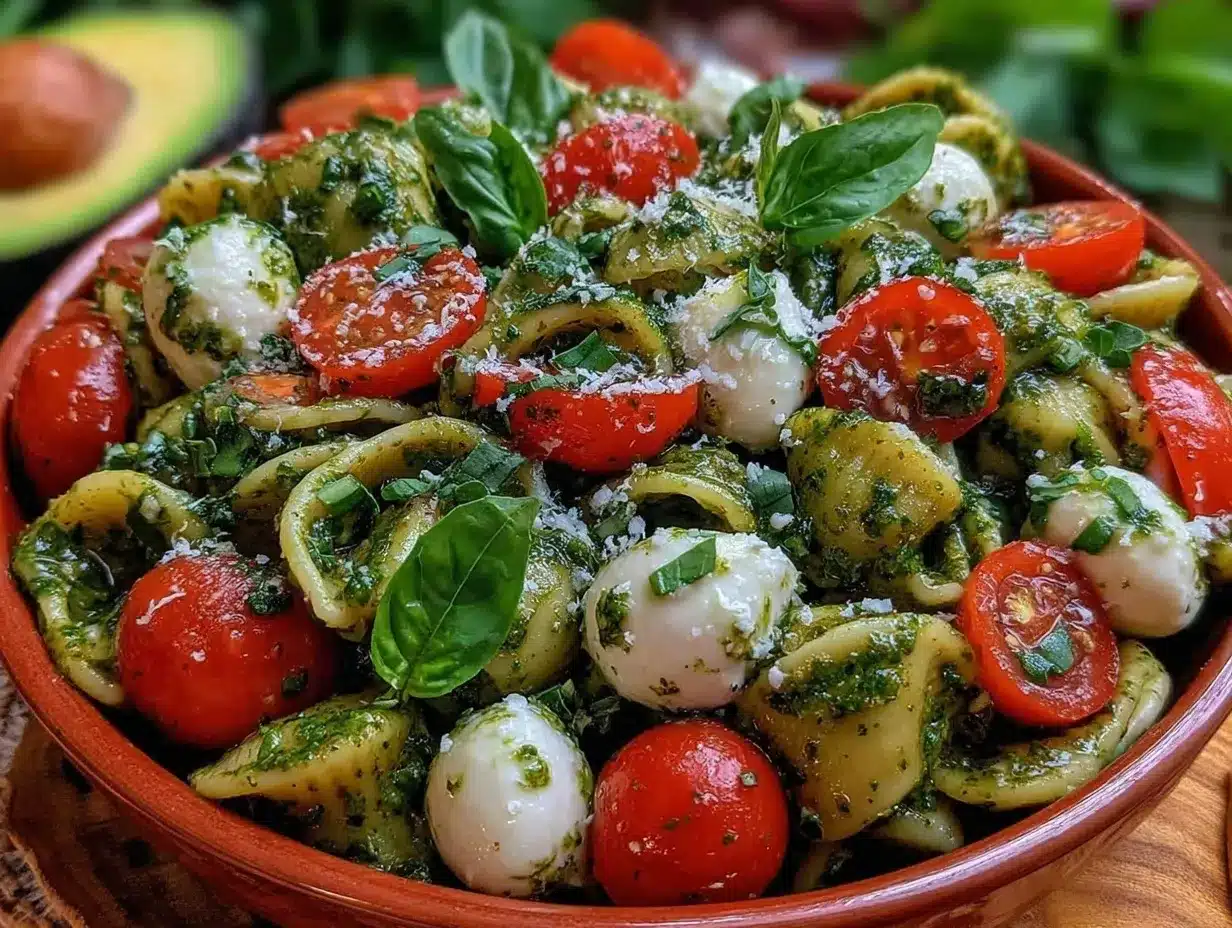 Fresh Avocado Caprese Pasta Salad preparation steps