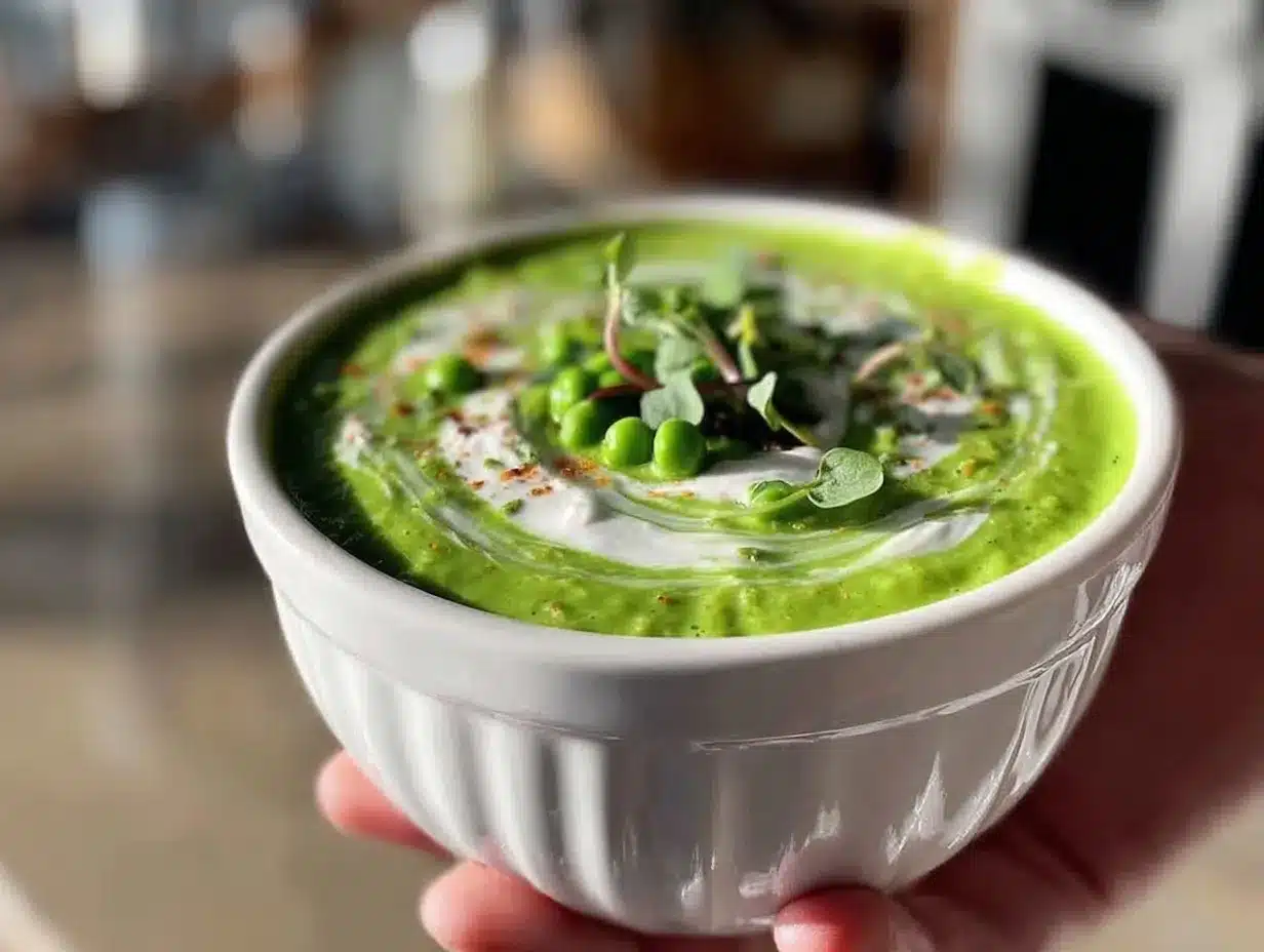 fresh chilled pea and mint soup preparation steps