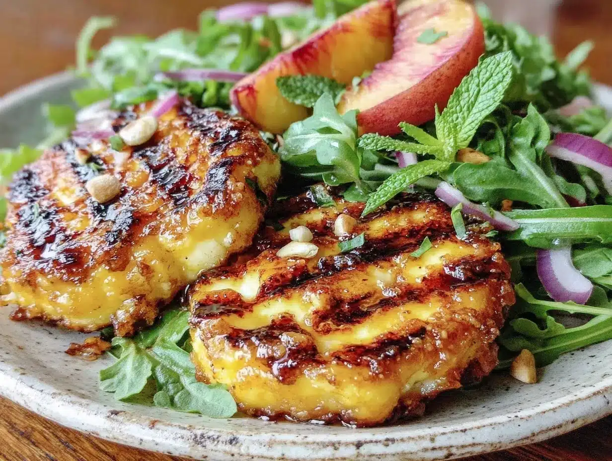 fresh grilled peach and halloumi salad preparation steps