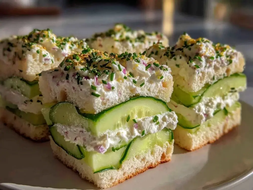 fresh herb cream cheese cucumber sandwiches - featured image