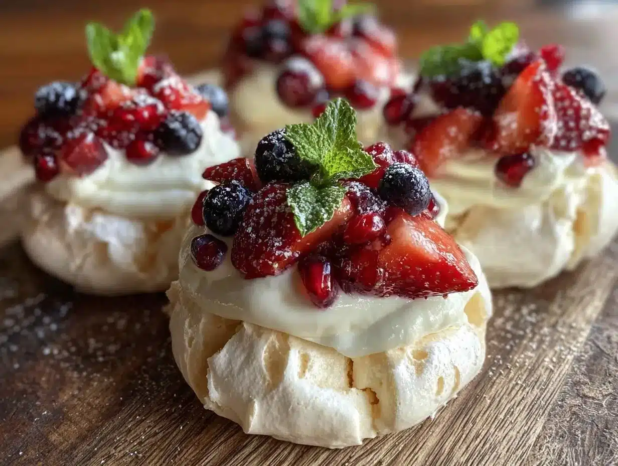 fresh mini fruit tart pavlovas preparation steps