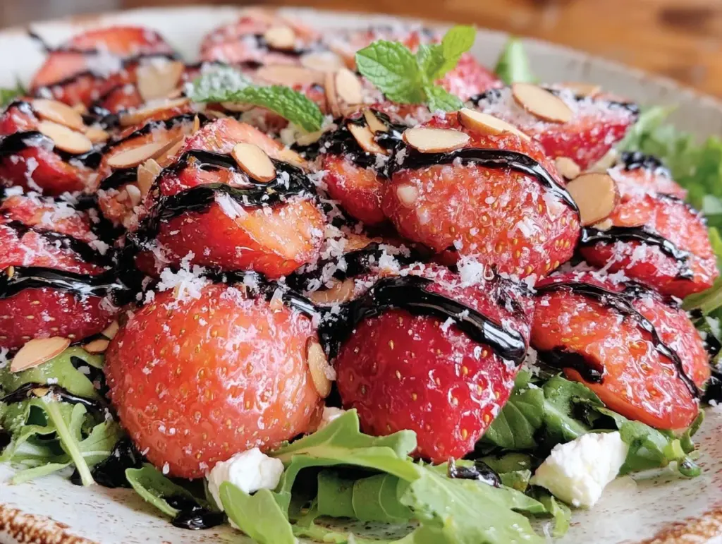 fresh roasted strawberry and arugula salad - featured image