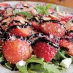 fresh roasted strawberry and arugula salad - featured image