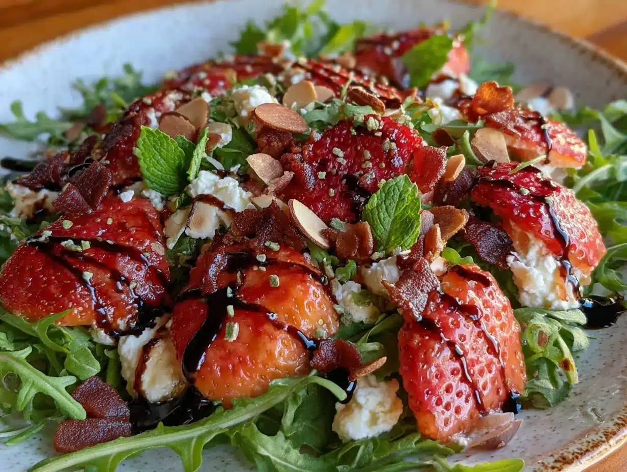 fresh roasted strawberry and arugula salad preparation steps