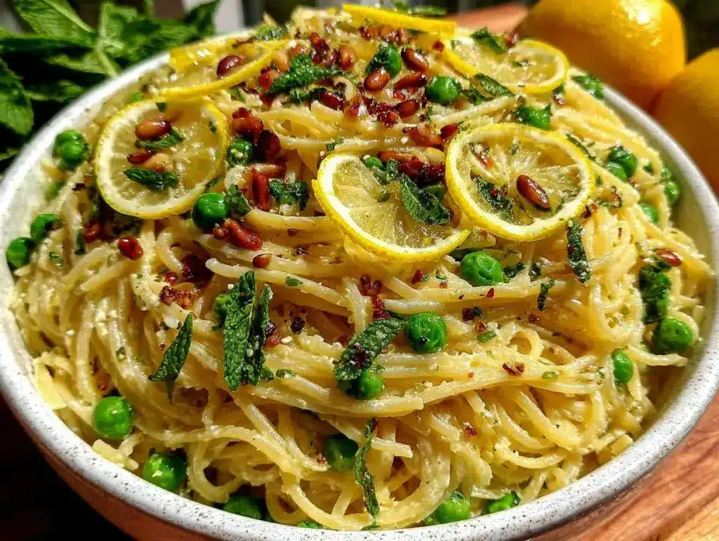 fresh spring pea and mint pasta salad - featured image