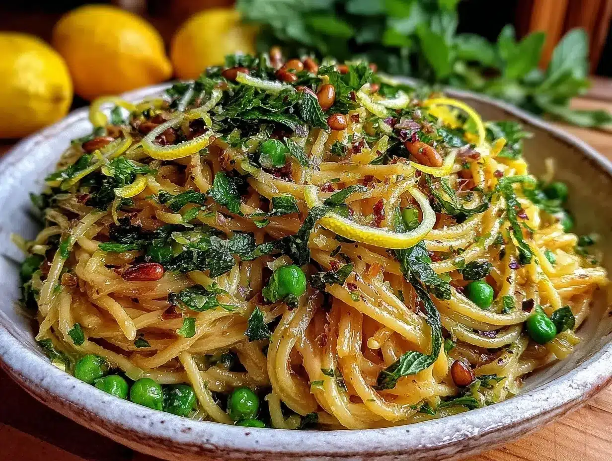fresh spring pea and mint pasta salad preparation steps