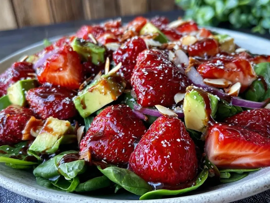 fresh strawberry avocado spinach salad - featured image