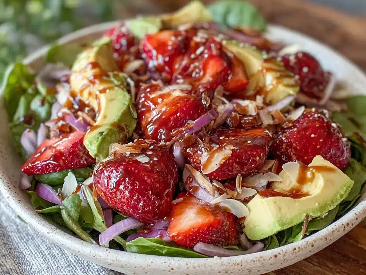 fresh strawberry avocado spinach salad preparation steps