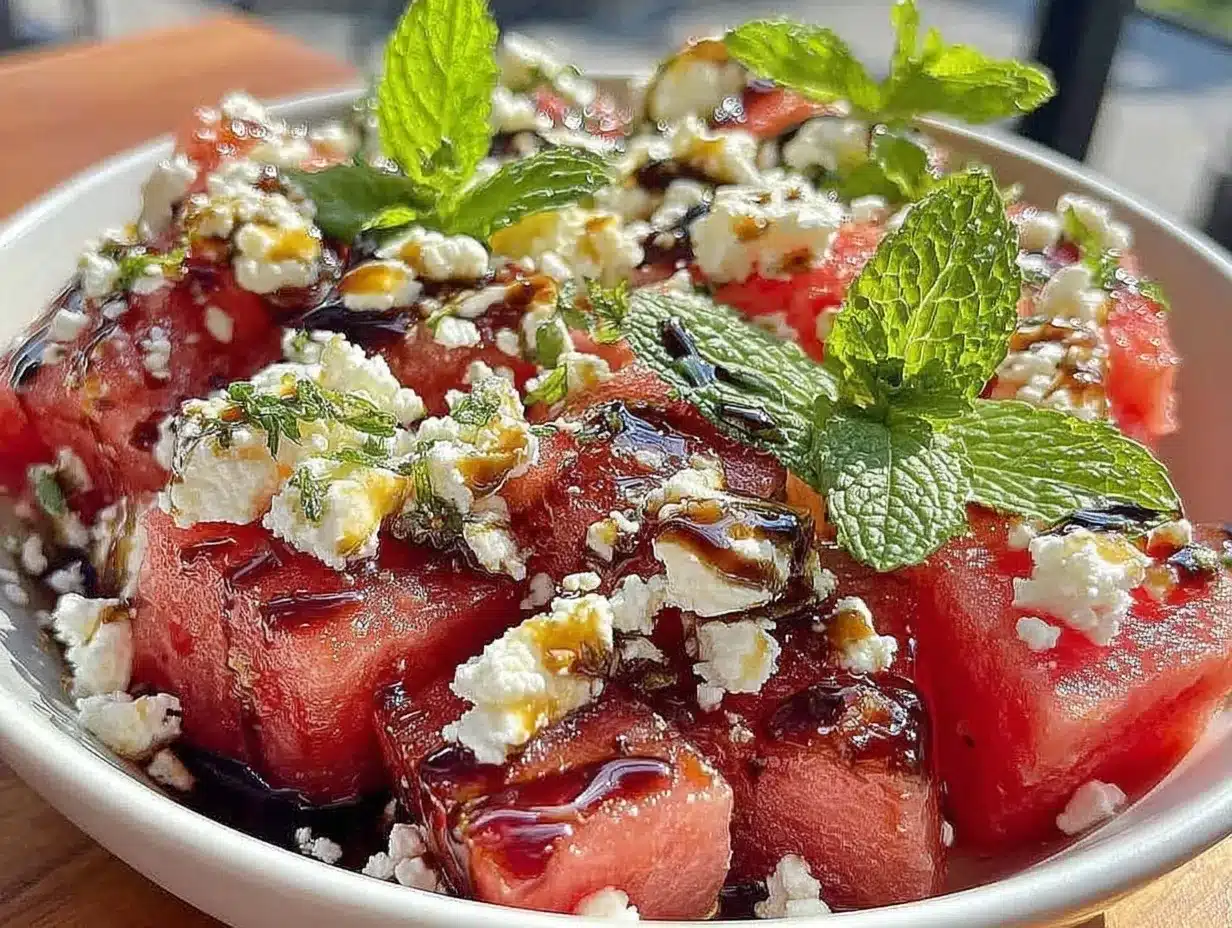fresh watermelon feta mint salad preparation steps