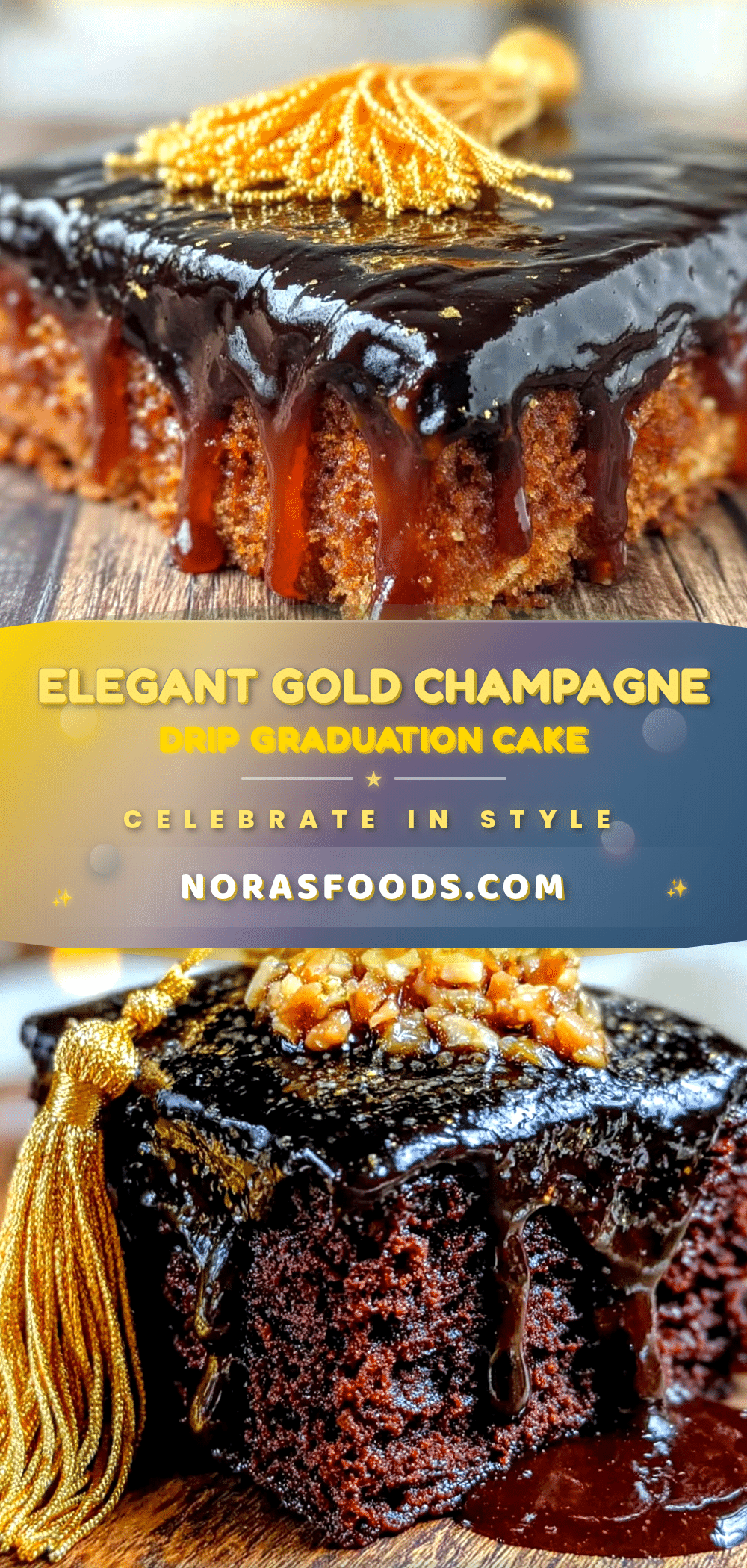 gold champagne drip graduation cap cake recipe