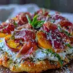 grilled peach and prosciutto flatbread - featured image
