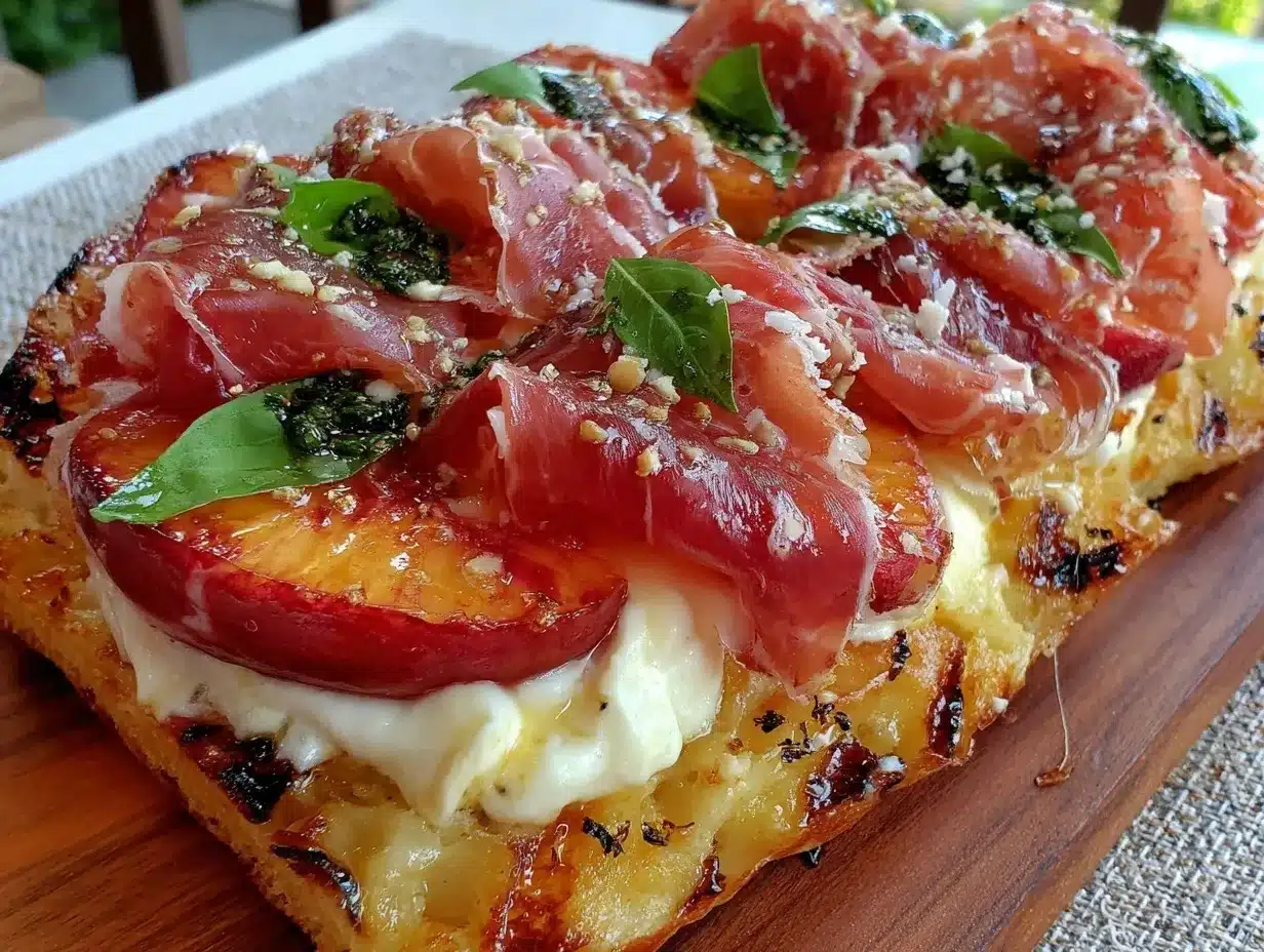 grilled peach and prosciutto flatbread preparation steps