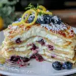 lemon blueberry crepe cake - featured image