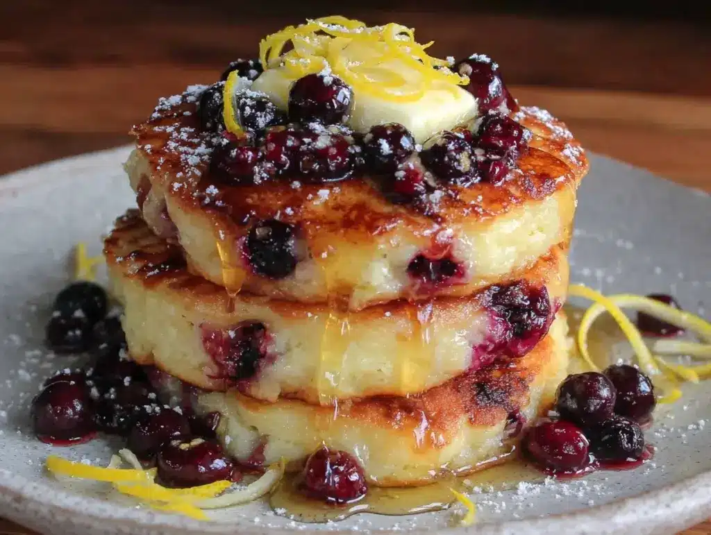 lemon blueberry ricotta pancakes - featured image