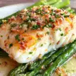 lemon garlic butter baked halibut - featured image