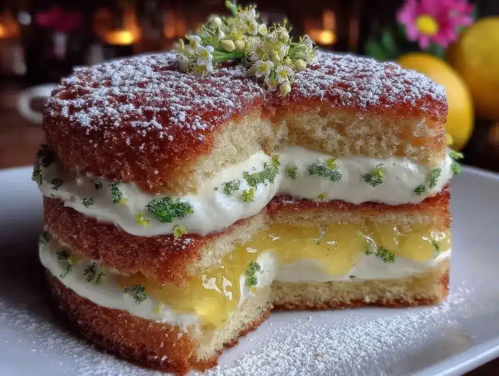 light lemon elderflower victoria sponge cake - featured image