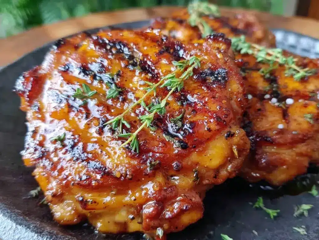 maple bourbon glazed grilled chicken thighs - featured image