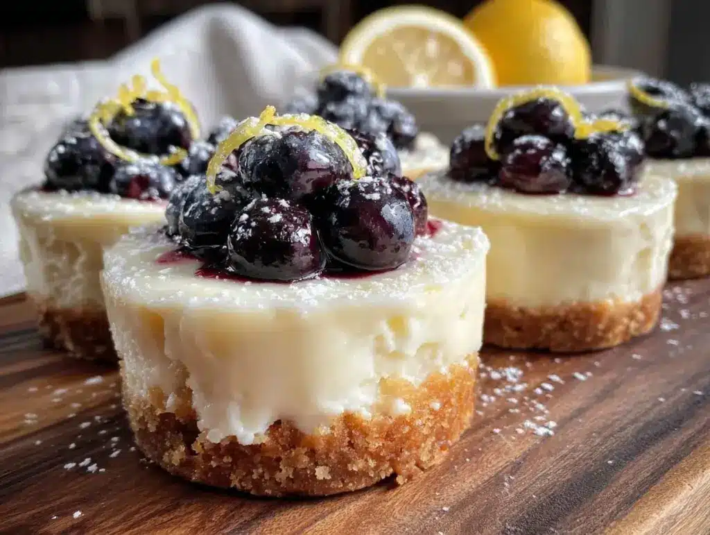 mini lemon blueberry cheesecakes - featured image