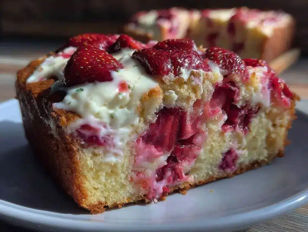 moist strawberry earthquake cake - featured image