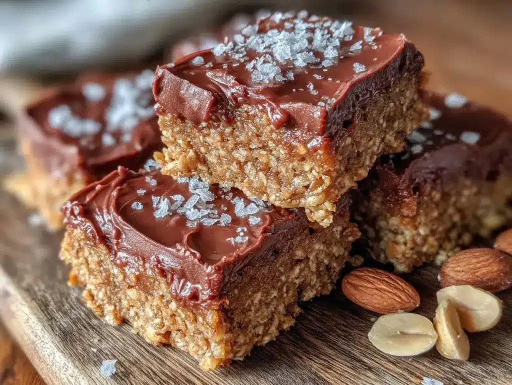 no bake chocolate peanut butter oat bars - featured image