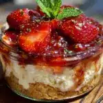 no-bake strawberry cheesecake in a jar - featured image