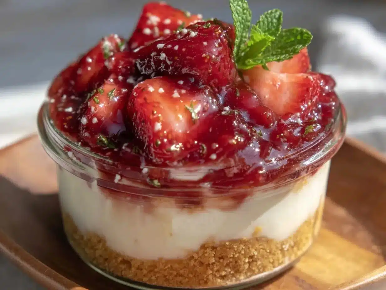 no-bake strawberry cheesecake in a jar preparation steps