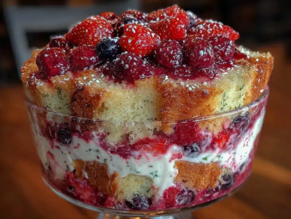 red white blueberry trifle - featured image