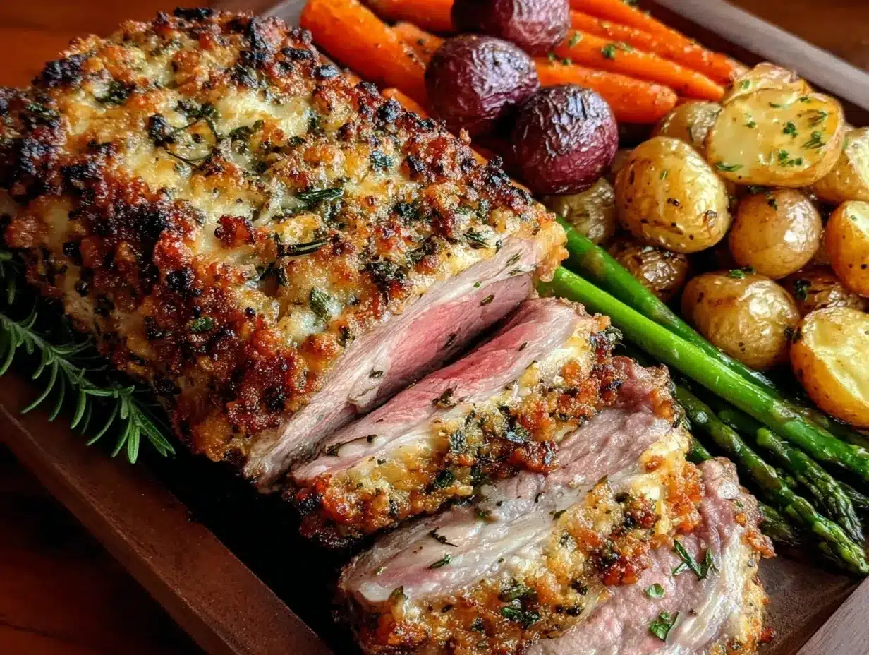 sheet pan herb crusted leg of lamb preparation steps