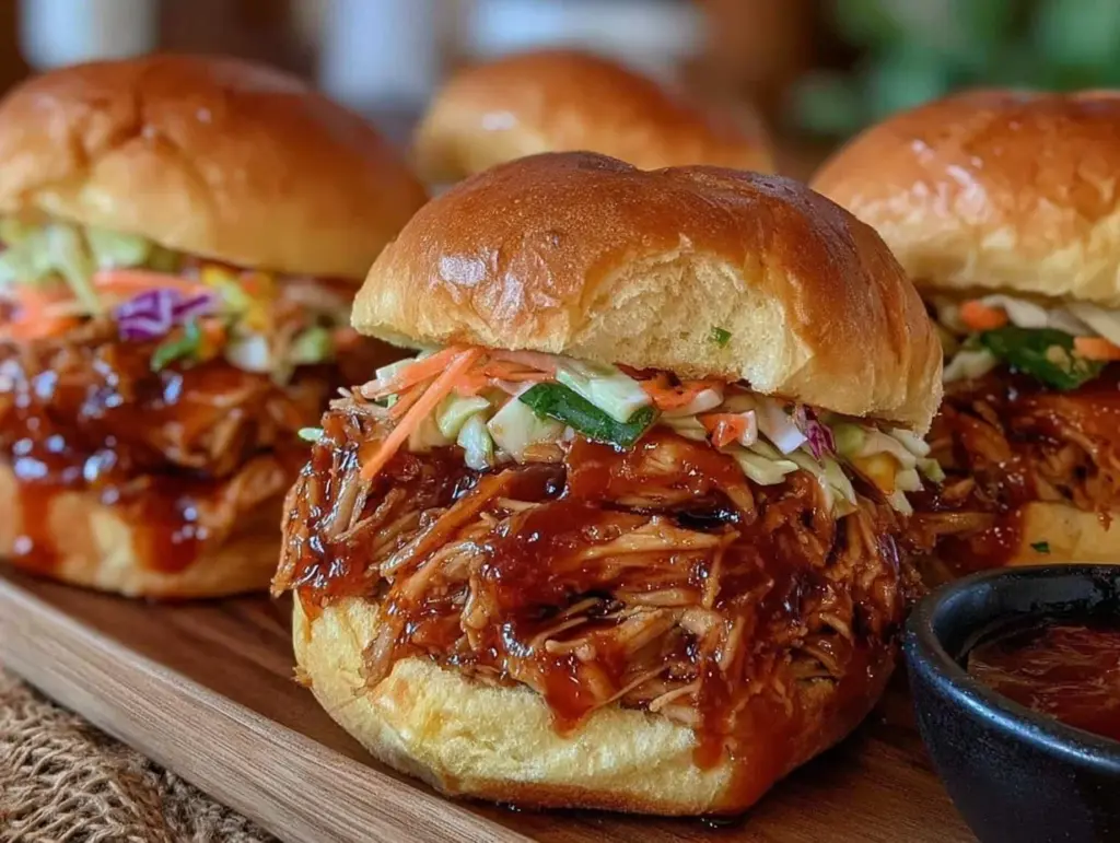 slow cooker BBQ pulled chicken sandwiches - featured image