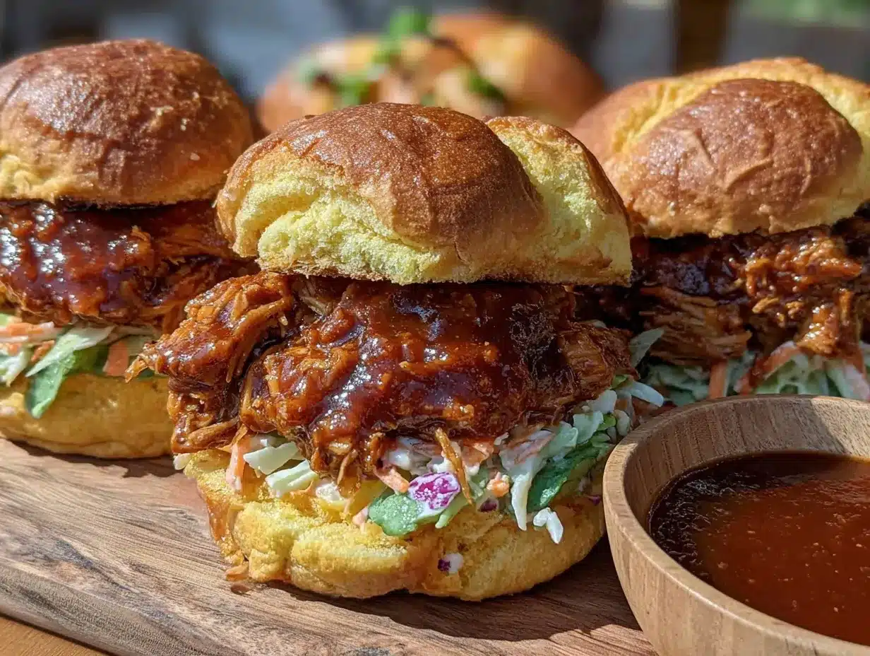 slow cooker BBQ pulled chicken sandwiches preparation steps