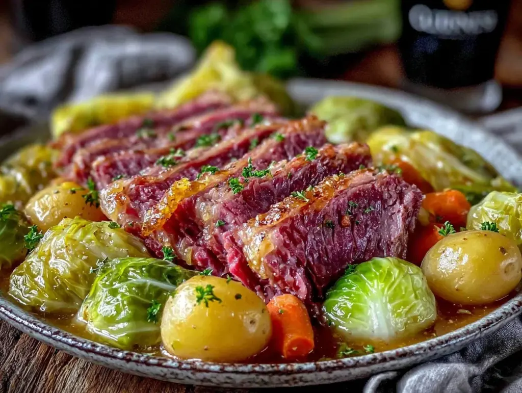 slow cooker corned beef and cabbage - featured image