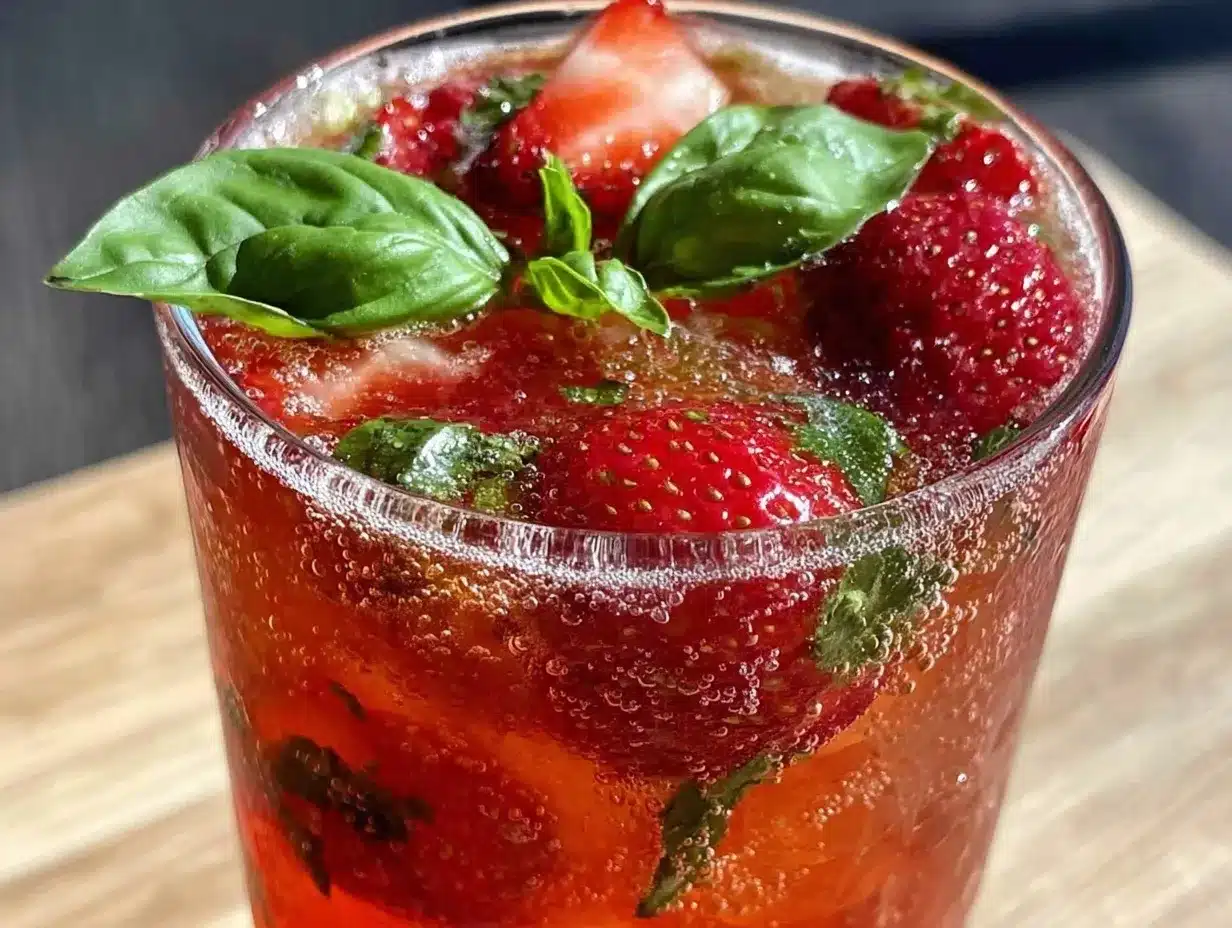 strawberry basil lemonade mocktail preparation steps