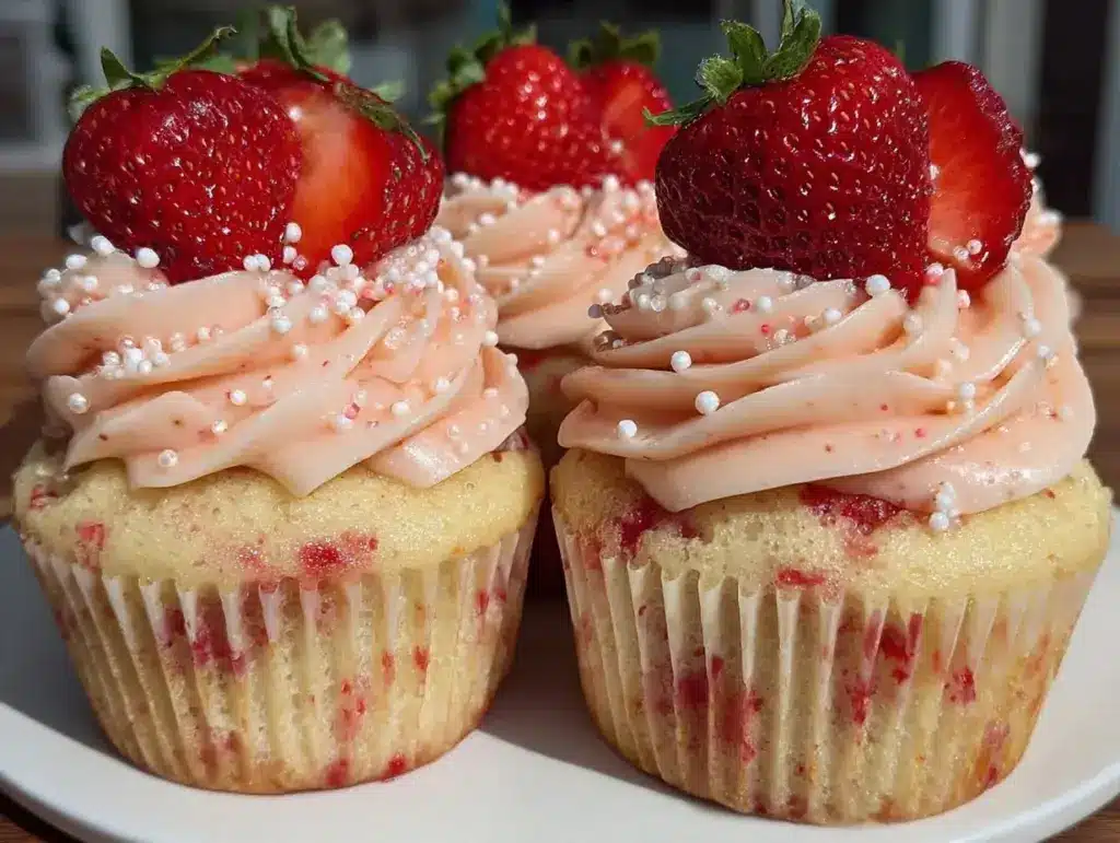 strawberry champagne cupcakes - featured image