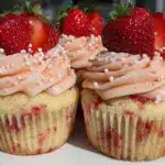 strawberry champagne cupcakes - featured image