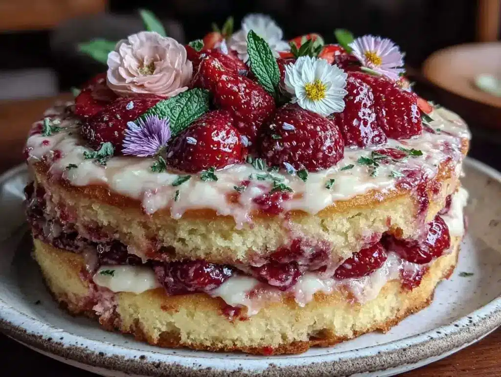 Strawberry Champagne Naked Cake - featured image