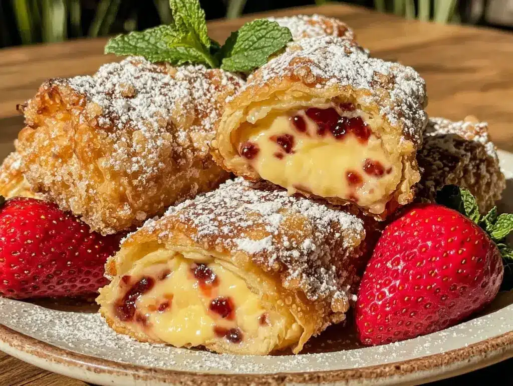 strawberry cheesecake egg rolls - featured image