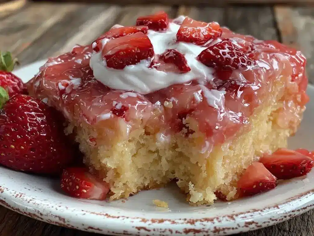 strawberry jello poke cake - featured image