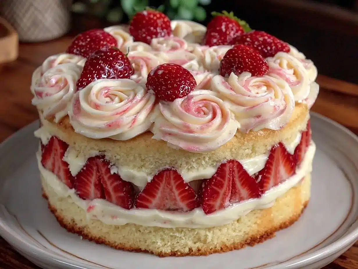strawberry rose layered cake preparation steps