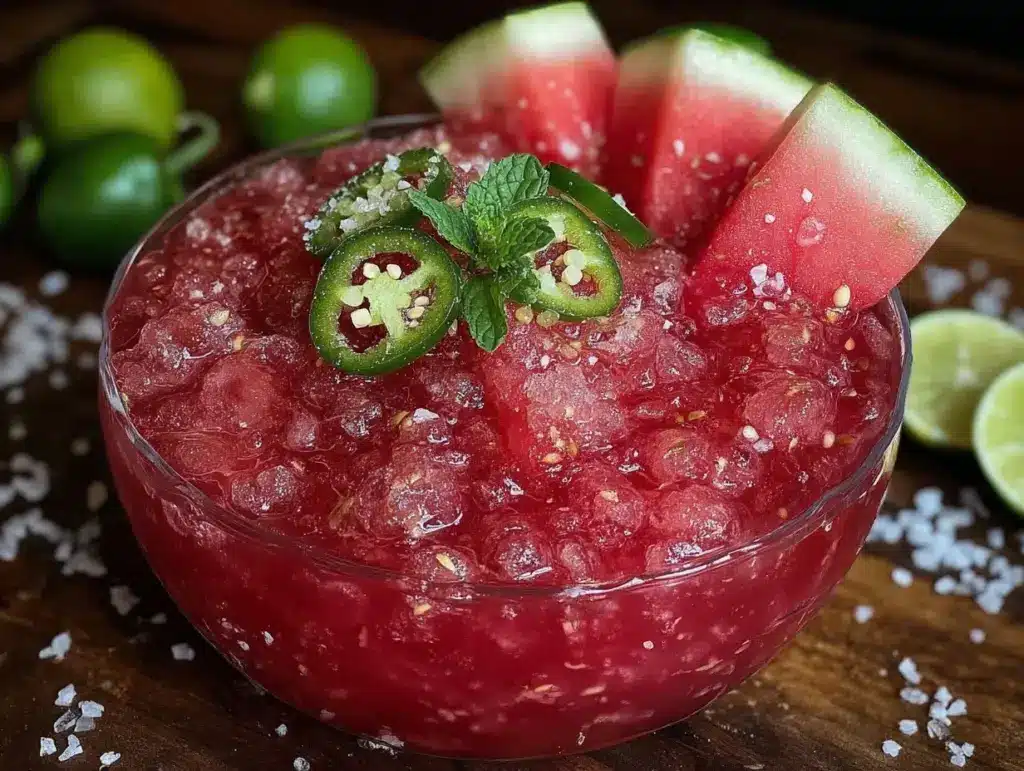 watermelon jalapeño margarita slushie punch bowl - featured image