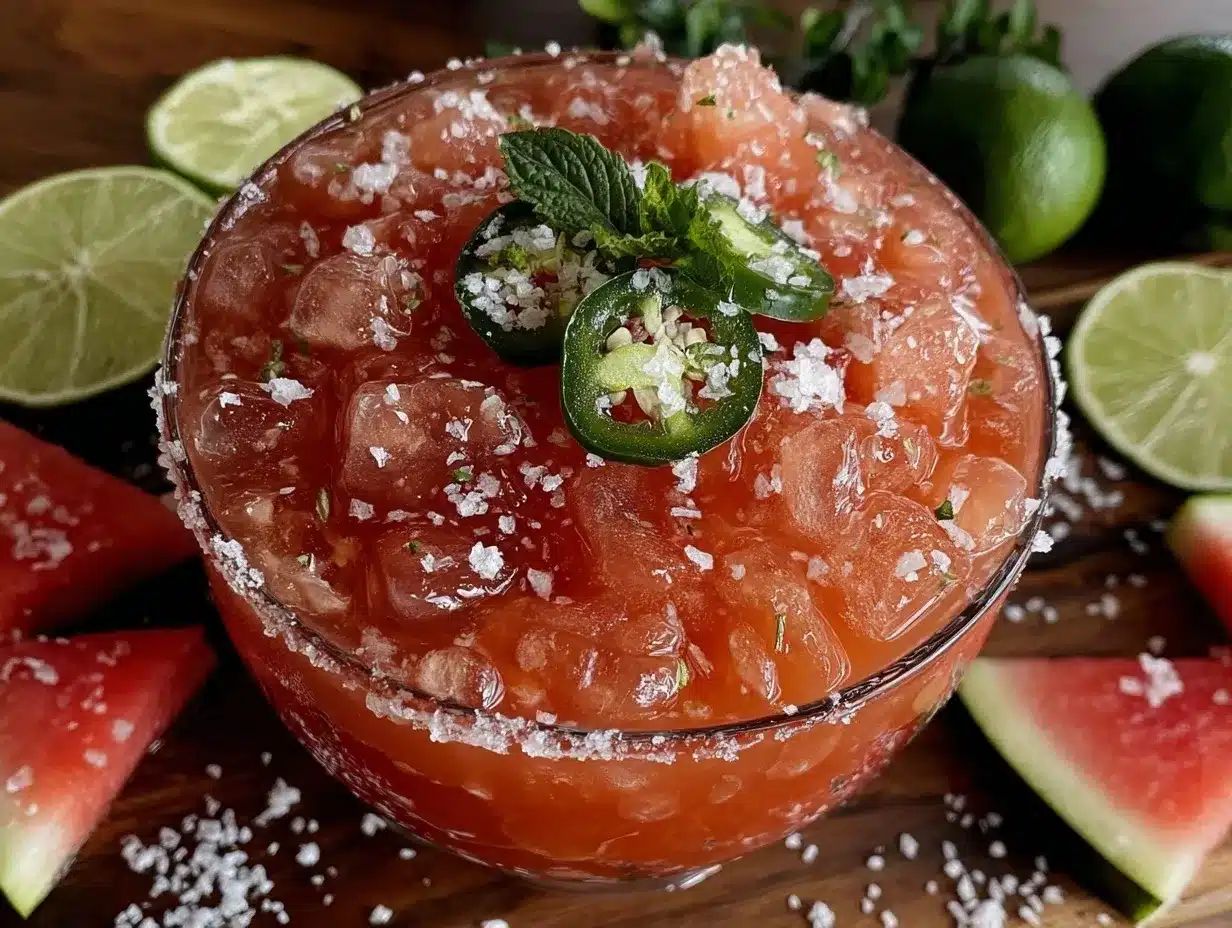 watermelon jalapeño margarita slushie punch bowl preparation steps