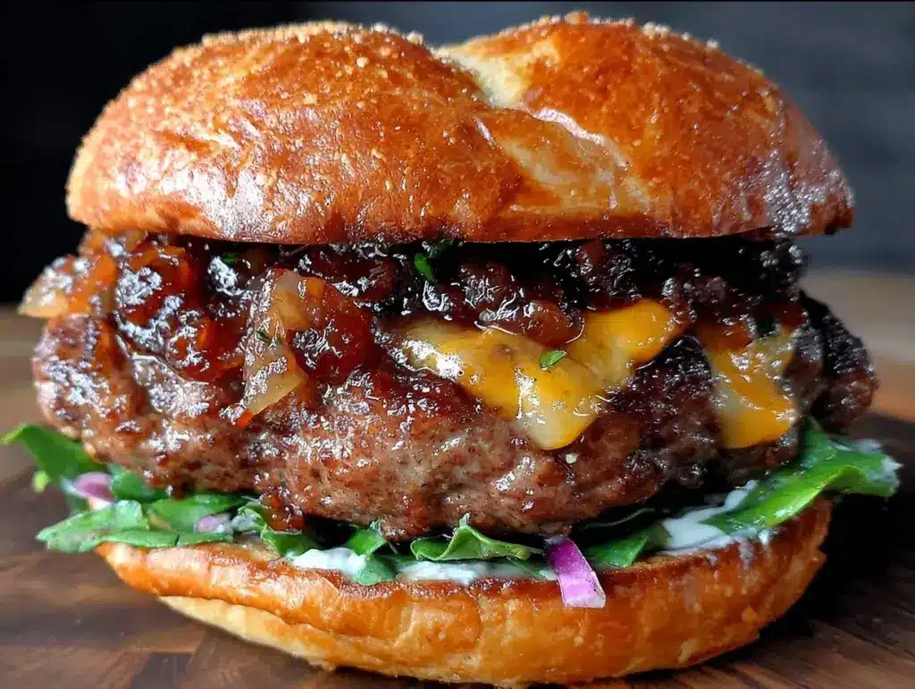 whiskey bacon jam burger - featured image