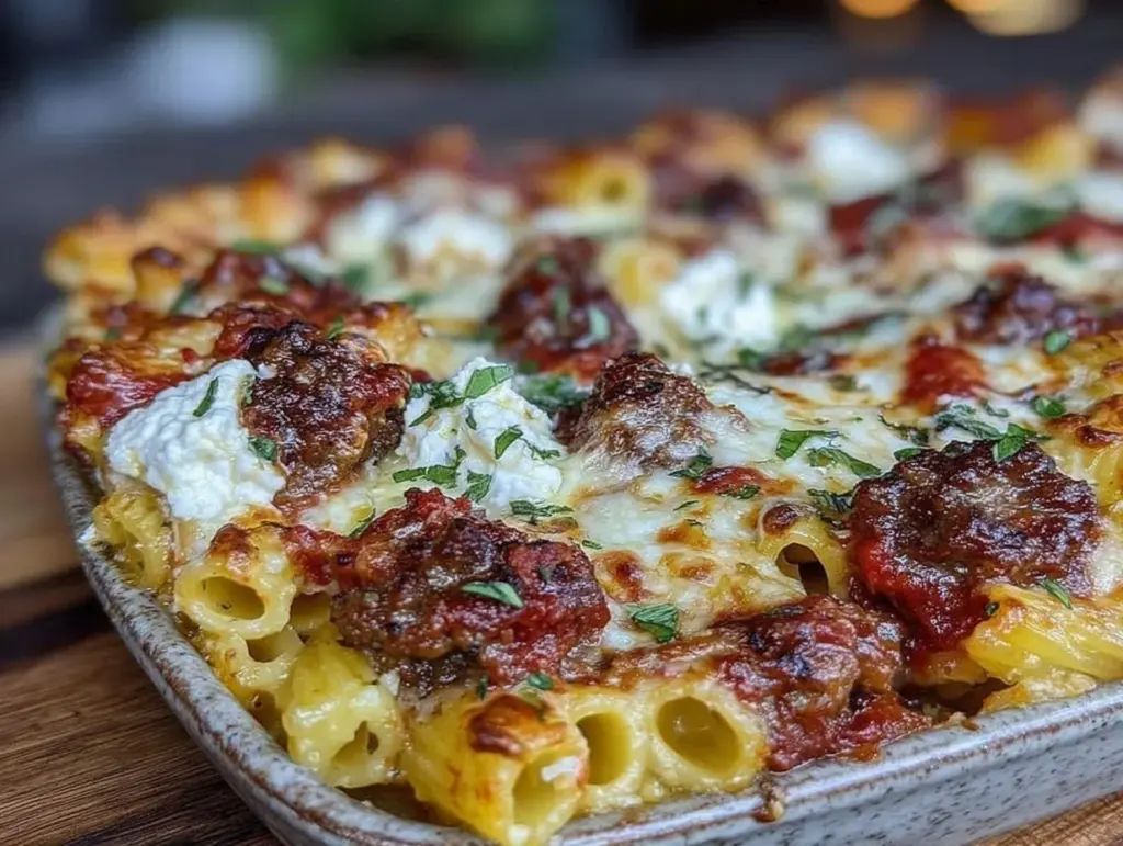 baked ziti with ricotta and italian sausage - featured image