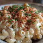 creamy classic macaroni salad with paprika - featured image