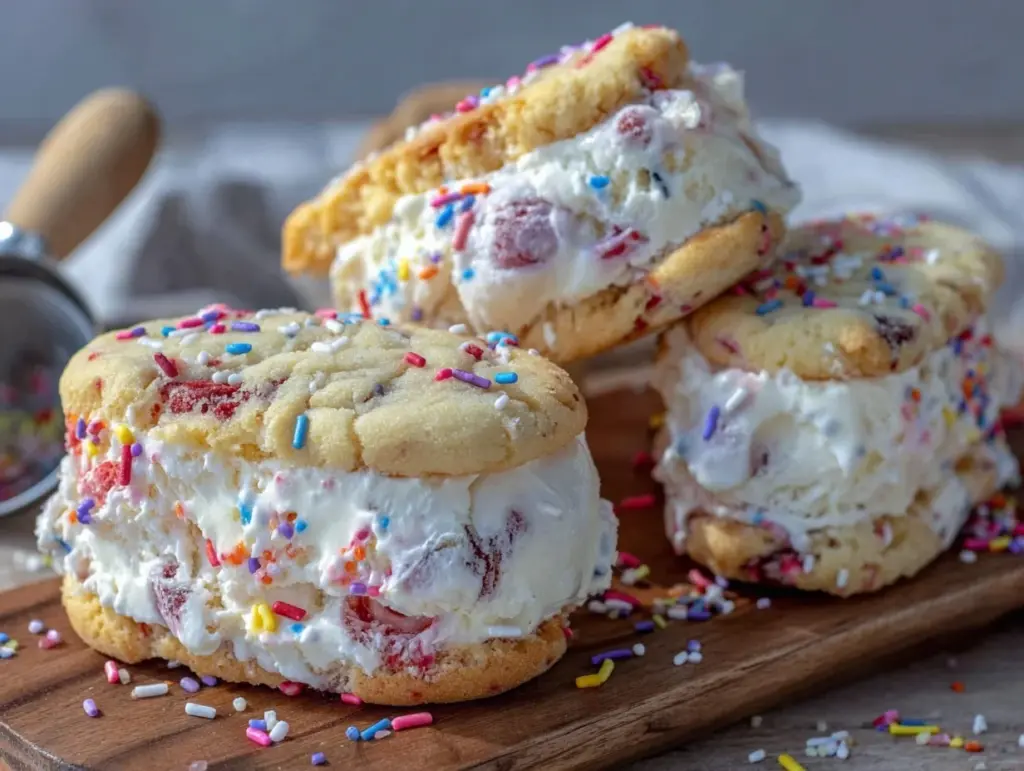 creamy homemade vanilla ice cream sandwiches - featured image