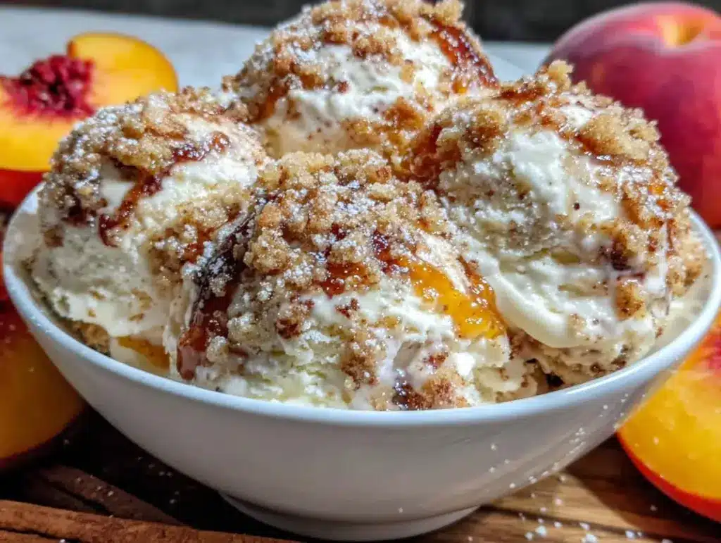 no-churn peach cobbler ice cream recipe - featured image