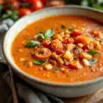 creamy homemade tomato basil soup with fresh tomatoes - featured image
