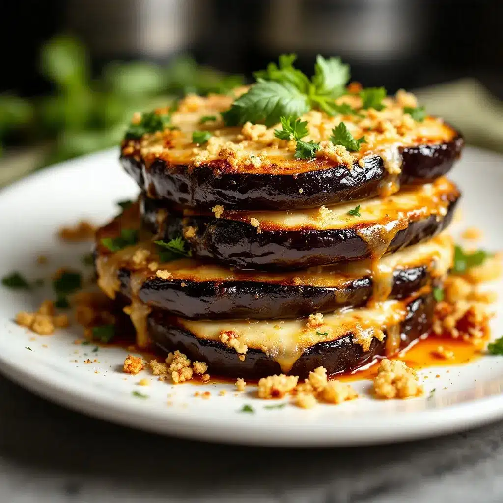 crispy garlic herb eggplant parmesan stacks preparation steps